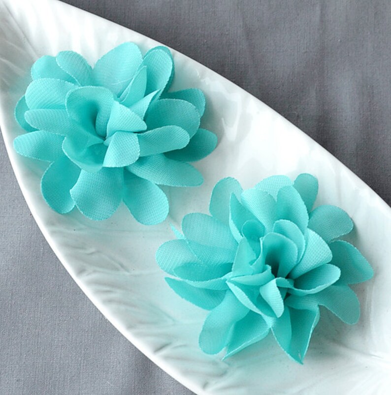 6 Teal Blue Chiffon Flower Soft Chiffon Fabric Silk Rose Etsy