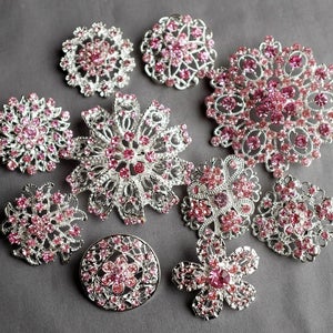 10 pcs Assorted Rose Pink Light Pink Rhinestone Brooch Crystal Brooch Wedding Brooch Bouquet Bridal Bouquet DIY Kit BT980