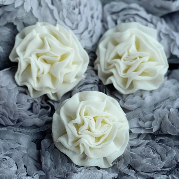 20 pcs Chiffon Silk Rose Flower Cabbage Rosette Bud Ivory Cream Bridal Hair Comb Bow Headband Clip FREE Combine Shipping US SF074