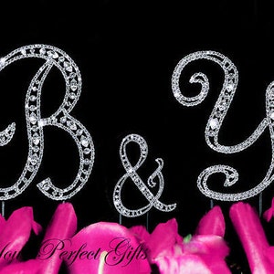 Rhinestone Crystal Monogram Wedding Cake Topper Initial Letter Silver Birthday Anniversary Silver Cake Top CT071 image 3