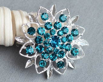 10 pieces Turquoise Blue Rhinestone Button Crystal Embellishment Wedding Brooch Bouquet Hair Comb Shoe Clip DIY Supply Teal Blue BT277