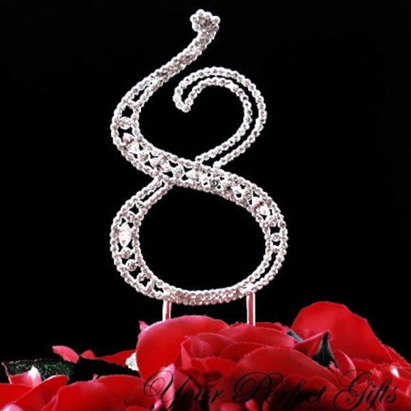 Bling Rhinestone Crystal Anniversary Birthday Party Cake Topper Number Silver 5 Inches CT068