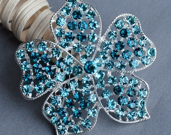 Rhinestone Brooch Teal Blue Crystal Brooch Wedding Brooch Bouquet Hair Comb Shoe Clip Wedding Accessories Supply Aqua BR323