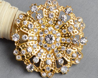 10 Rhinestone Brooch Gold Crystal Brooch Bridal Brooch Bouquet Shoe Clip Wedding Cake Decoration Invitation DIY Supply BR341