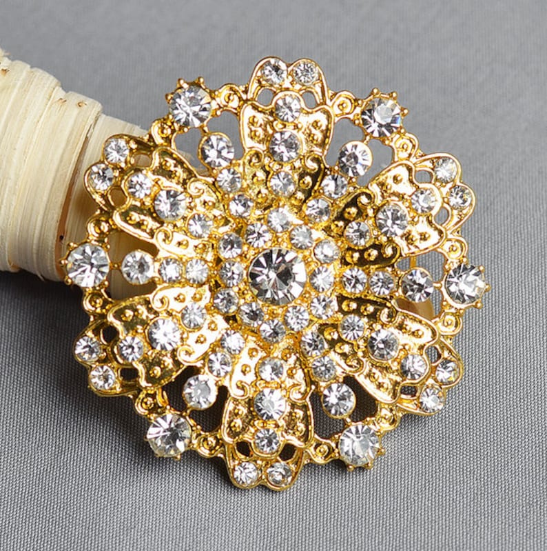 Rhinestone Brooch Embellishment Crystal Pearl Gold Wedding Etsy