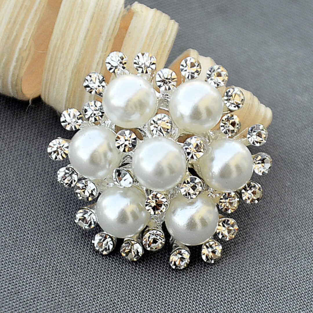 10 Pcs Rhinestone Button Embellishment Pearl Crystal Wedding - Etsy