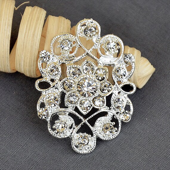 5 Rhinestone Button Embellishment Crystal Wedding Brooch Etsy
