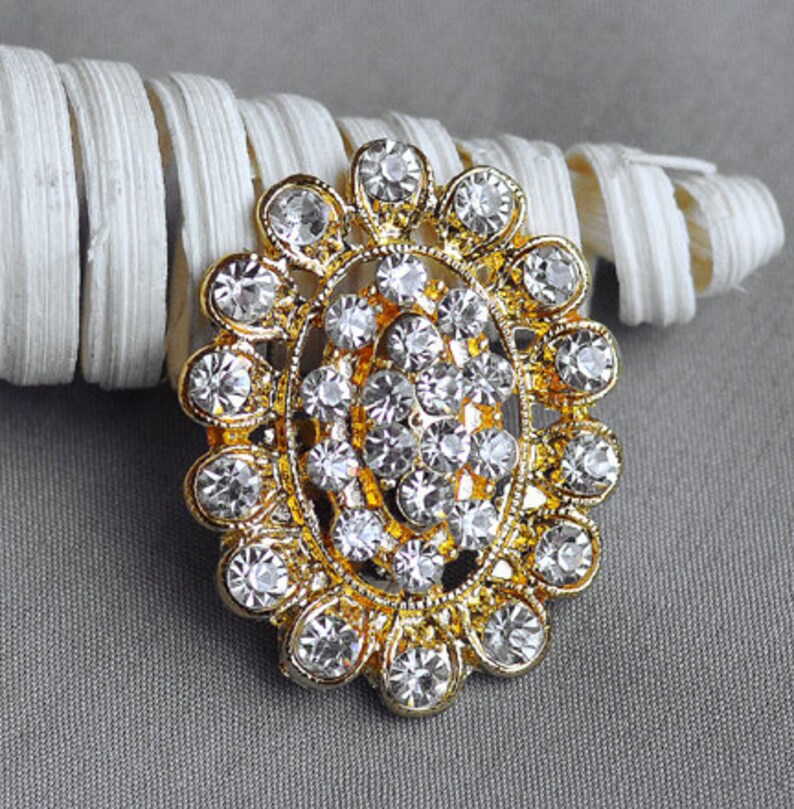 5 Rhinestone Button Brooch Gold Embellishment Crystal Wedding Etsy