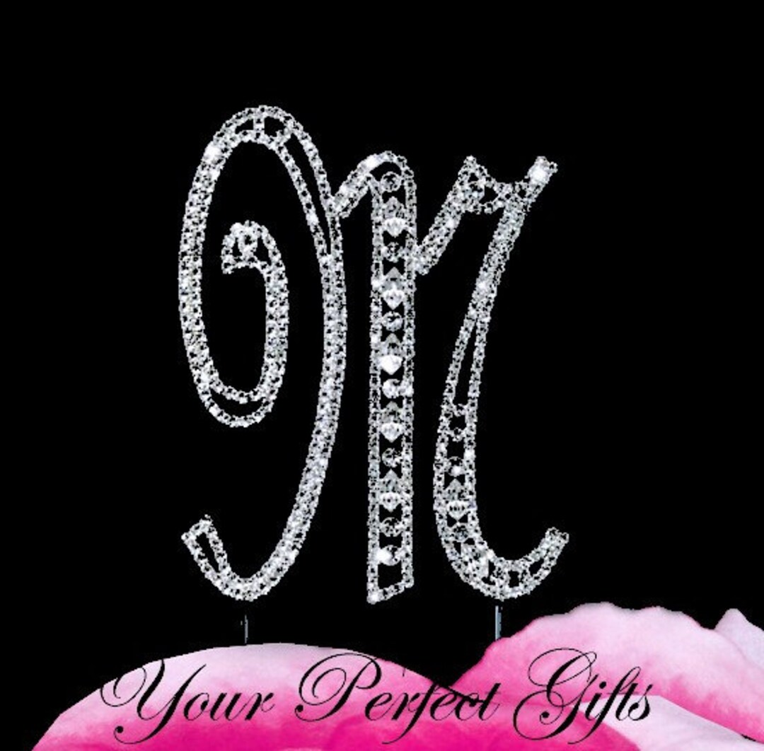 Rhinestone Crystal Monogram Wedding Cake Topper Initial Letter Silver ...