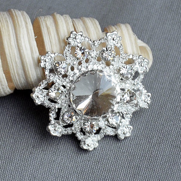 10 pcs Large Rhinestone Button Embellishment Pearl Crystal Wedding Brooch Bouquet Invitation Cake Decoration Hair Comb Clip BT551