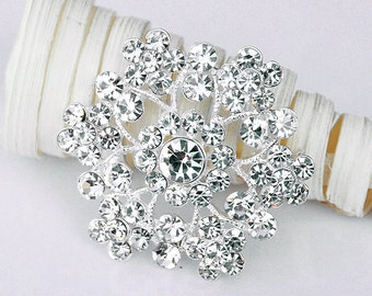 Rhinestone Brooch Component 1-5/8" Crystal Flower Bridal Hair Comb Shoe Clip Pin Wedding Cake Decoration Invitation BR005