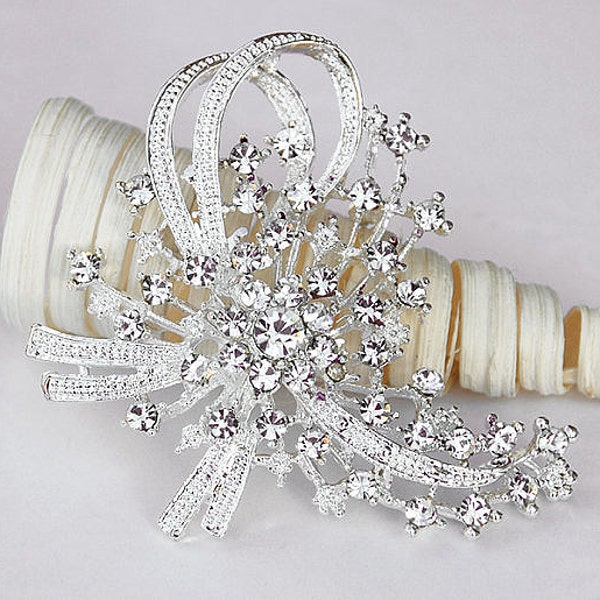 Rhinestone Brooch Component 2.8" Crystal Flower Bridal Hair Comb Shoe Clip Pin Wedding Cake Decoration Invitation BR062