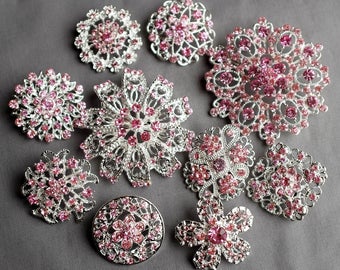 10 pcs Assorted Rose Pink Light Pink Rhinestone Brooch Crystal Brooch Wedding Brooch Bouquet Bridal Bouquet DIY Kit BT980