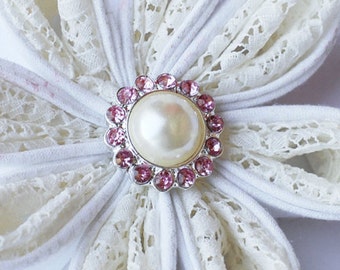 10 Rhinestone Buttons Round Pearl Light Rose Pink Crystal Hair Flower Comb Clip Wedding Invitation BT118