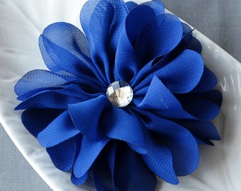 20 pcs Royal Dark Blue Rhinestone Ballerina Twirl Flower Chiffon Flower Soft Fabric Silk Bridal Wedding Garter Baby Headband SF131