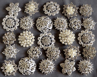 10 pcs Assorted Rhinestone Button Brooch Embellishment Pearl Crystal Button Wedding Brooch Bouquet Cake Hair Comb DIY KWBT165