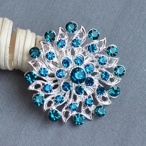 10 pcs Turquoise Blue Rhinestone Button Crystal Embellishment Wedding Brooch Bouquet Hair Comb Shoe Clip DIY Supply Teal Blue BT424