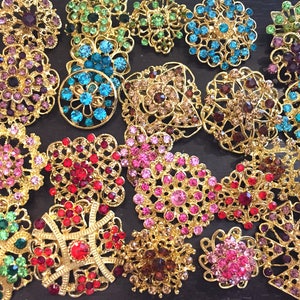 24 pcs vintage style wholesale lot crystal rhinestone mixed color brooch bridal wedding bouquet decoration DIY kit gold BR676