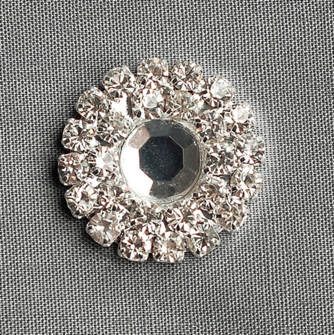 10 Rhinestone Buttons Round Circle Two Row Diamante Crystal Hair Flower ...