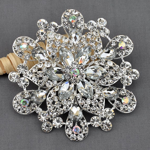 Rhinestone Brooch Pin 4 HUGE Crystal Brooch Bridal | Etsy