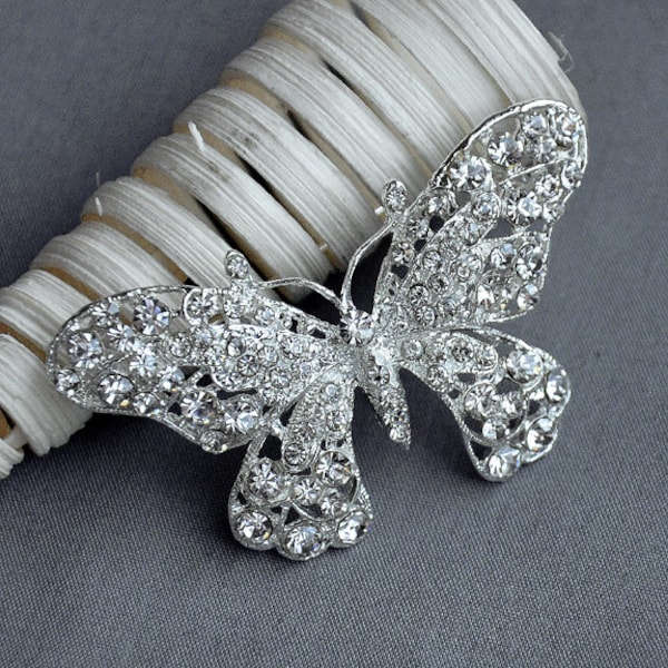 Strass Brosche Kristall Schmetterling Braut Brosche Strauß Hochzeit Kuchen Dekoration Haarkamm Cinderella Schuhclips BR202