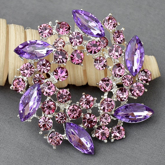 Rhinestone Brooch Embellishment Purple Crystal Wedding Brooch Etsy