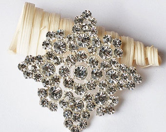 Rhinestone Brooch Component Square Crystal Flower Bridal Hair Comb Shoe Clip Pin Wedding Cake Decoration Invitation BR096