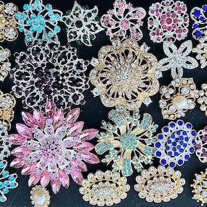 24 pcs vintage style wholesale lot crystal rhinestone mixed color button brooch bridal wedding bouquet decoration DIY kit BR674