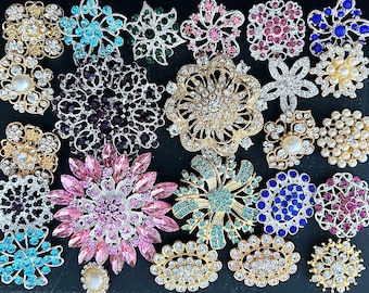 24 pcs vintage style wholesale lot crystal rhinestone mixed color button brooch bridal wedding bouquet decoration DIY kit BR674