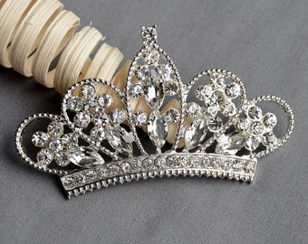 10 pcs Rhinestone Button Embellishment Crystal TIARA CROWN Bridal Wedding Brooch Bouquet Invitation Cake Hair Comb Pin BT550