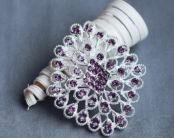Rhinestone Brooch Component Crystal Light Amethyst Purple Peacock Feather Hair Comb Shoe Clip Pin Wedding Cake Decoration BR133