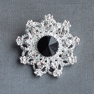 10 Rhinestone Buttons Jet Black Round Diamante Crystal for Hair Flower Comb Clip Wedding Invitation Ring Pillow BT095