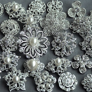 10 Rhinestone Button Brooch Large Top Quality Embellishment Pearl Crystal Wedding Bouquet Brooch FREE Combine Shipping US BT164