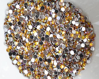 1000 pcs Round Faceted Flat Back Rhinestone Gem SS12 3mm Citrine Yellow AB FREE Shipping US Nail Art Iphone Case LR237