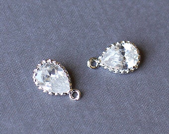 10 Zirconia cúbica corte de pera gota colgante lágrima colgante charm plata diamante de imitación cristal AC056
