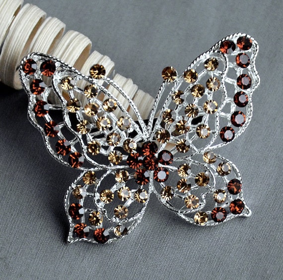 Broche En Spirale En Verre Facetté Avec Topaze Jaune Et Citrine - Bijou Vintage Strass Doré - Occasion