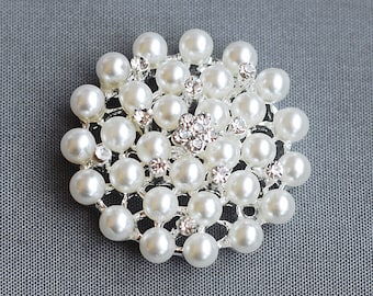 10 pcs Rhinestone Buttons Round Pearl Crystal for Hair Flower Comb Clip Wedding Invitation Brooch Bouquet BT132