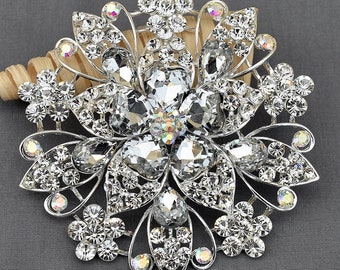 Rhinestone Brooch Pin 4" HUGE Crystal Brooch Bridal Wedding Brooch Cake Topper Wedding Cake Decoration DIY BR382