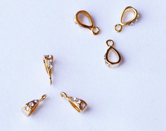 20 pcs Bails Rhinestone Crystal with Top Open Loop Gold Plated AC037