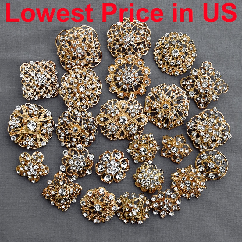 24 Pcs Gold Rhinestone Brooch Crystal Brooches Wedding Etsy