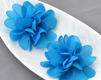 20 pcs Turquoise Blue Chiffon Flower Rose Soft Chiffon Fabric Silk Flowers Bridal Wedding Garter Baby Hair Comb Headband Clip SF112