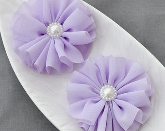 20 pcs Lavender Purple Pearl Ballerina Twirl Flower Chiffon Flower Soft Fabric Silk Bridal Wedding Garter Baby Hair Headband SF145