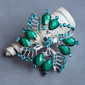 Rhinestone Brooch Teal Blue Turquoise Crystal Wedding Brooch Bouquet Cake Decoration Invitation Shoe Clip Hair Comb BR172