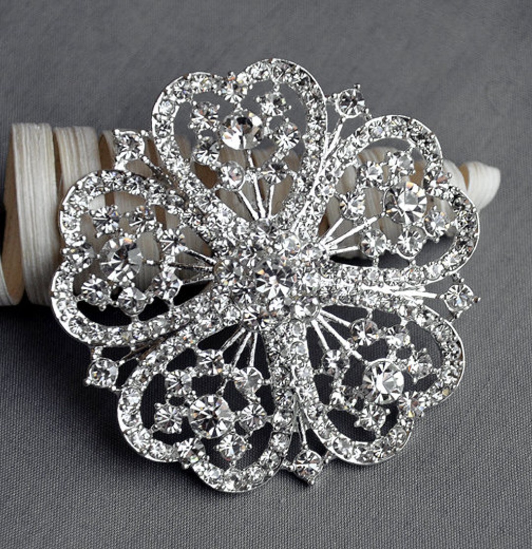 Rhinestone Brooch Component Crystal Flower Embellishment - Etsy