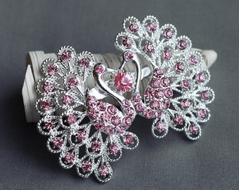 Rhinestone Brooch Component Peacock Crystal Light Rose Pink Hair Pin Comb Shoe Clip Wedding Cake Bouquet Decoration BR164