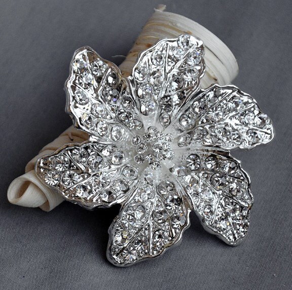 SALE Rhinestone Brooch Component Crystal Flower Bridal Hair - Etsy ...