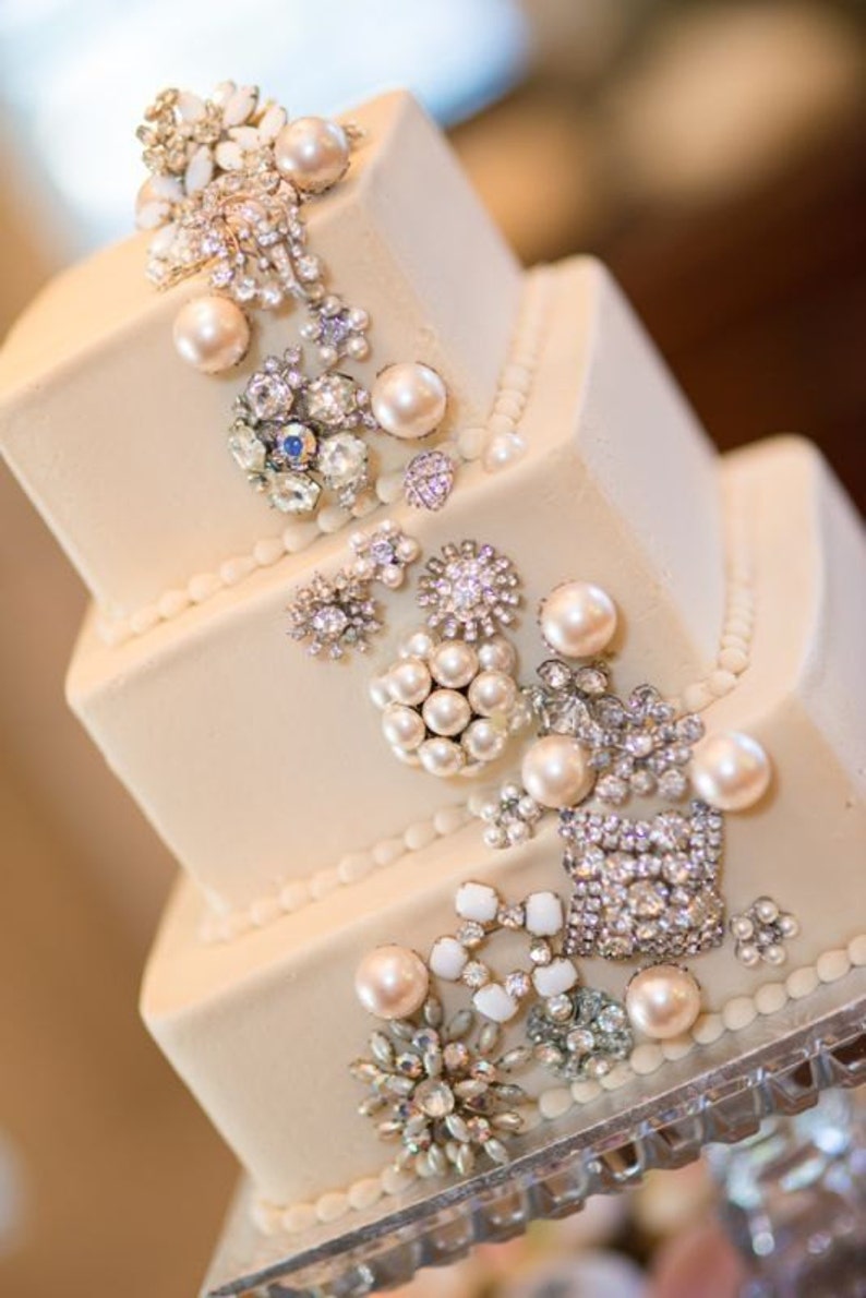 10 pcs Assorted Rhinestone Button Brooch Embellishment Pearl Crystal Button Wedding Brooch Bouquet Cake Hair Comb DIY BT165 image 3
