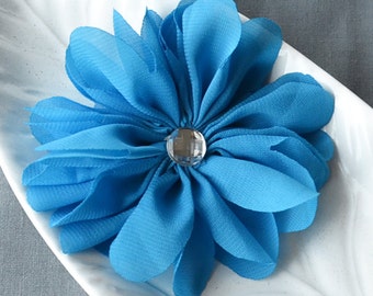 20 pcs Turquoise Blue Rhinestone Ballerina Twirl Flower Chiffon Flower Soft Fabric Silk Bridal Wedding Garter Baby Headband SF107