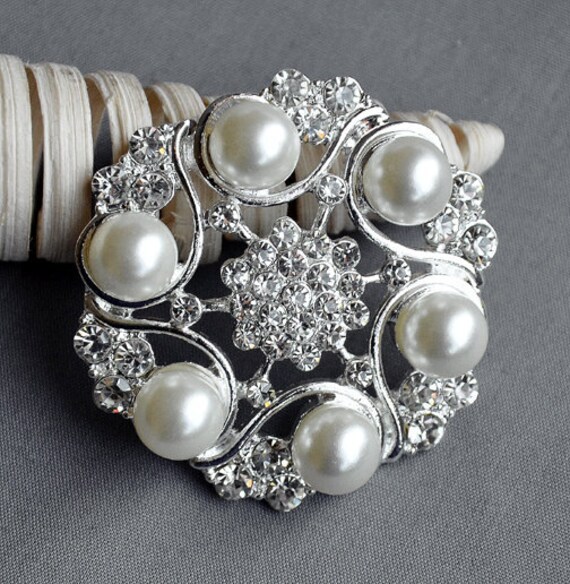 10 Rhinestone Brooch Embellishment Pearl Crystal Flower Hair Etsy