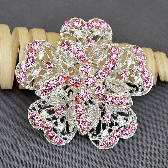 Rhinestone Brooch Embellishment Pink Crystal Wedding Brooch | Etsy